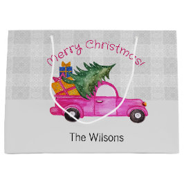 Bolsa De Regalo Grande Camión Rosado Con Árbol Y Deseos