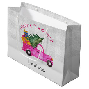 Bolsa De Regalo Grande Camión Rosado Con Árbol Y Deseos