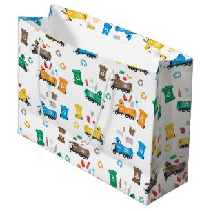Bolsa De Regalo Grande Camiones y papeleras de basura para reciclaje colo