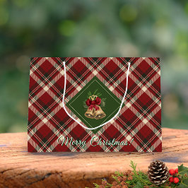 Bolsa De Regalo Grande Campana de Navidad Rustic Merry Green Gingham