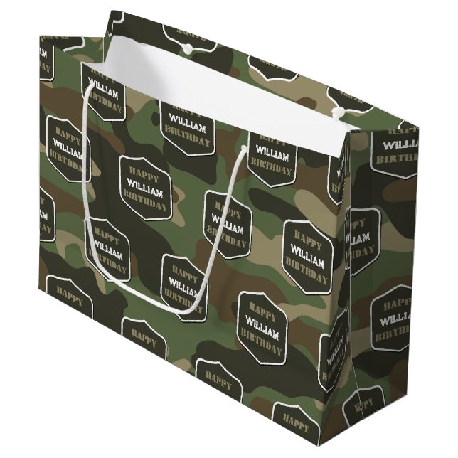 Bolsa De Regalo Grande Camuflaje Camo Verde Ejército Monograma Nombre de  (Angulo Anverso)