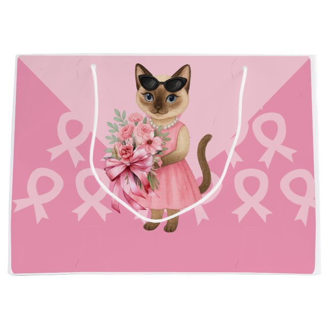 Bolsa De Regalo Grande Cáncer de mama Conciencia para los amantes del gat (Anverso)