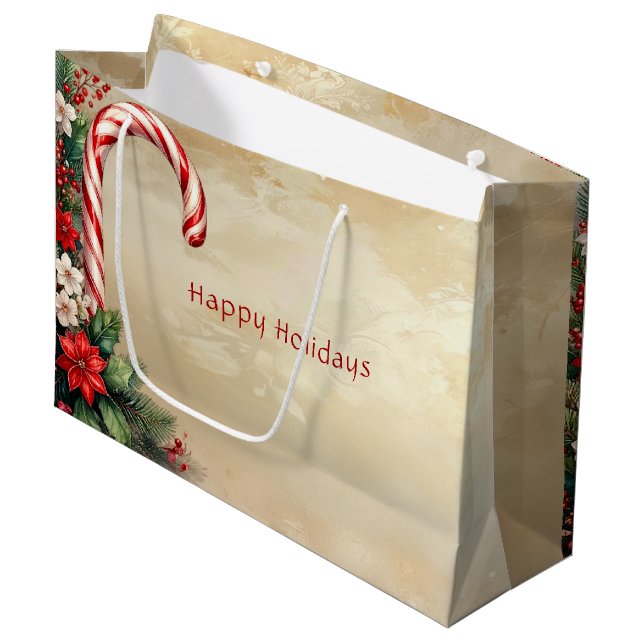 Bolsa De Regalo Grande Candy Cane Christmas Holiday Gift Bag (Angulo Anverso)
