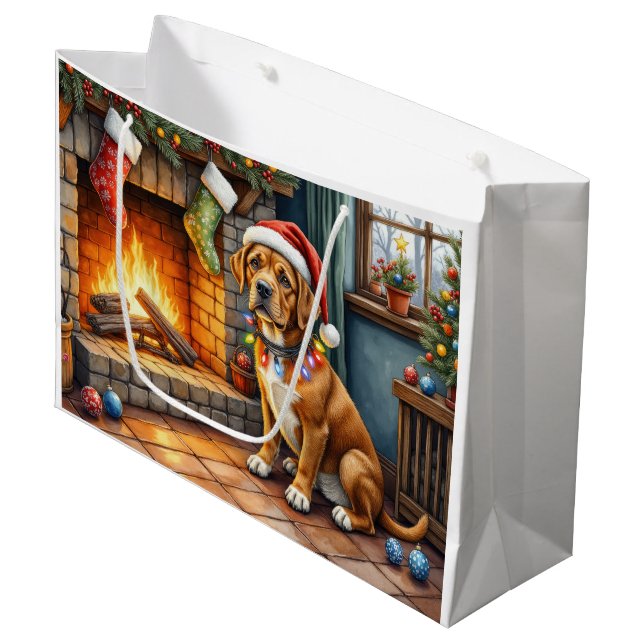 Bolsa De Regalo Grande Cane Corso Chimenea con Luces de Navidad (Angulo Anverso)
