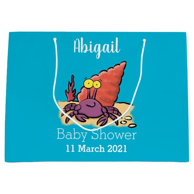 Bolsa De Regalo Grande Cangrejo ermitaño gracioso personalizado morado (Anverso)