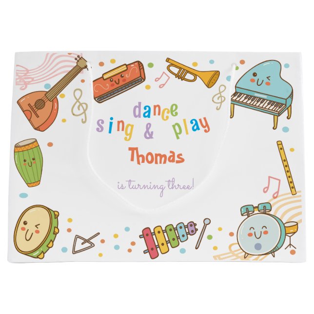 Bolsa De Regalo Grande Cantar danza y jugar a los niños cumpleaños (Anverso)