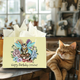 Bolsa De Regalo Grande Caprichosa gata hada atigrada pastel Floral Fantas