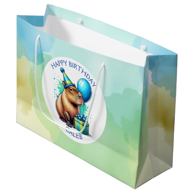 Bolsa De Regalo Grande  Capybara Themed Boy's Birthday Party Personalized (Angulo Anverso)