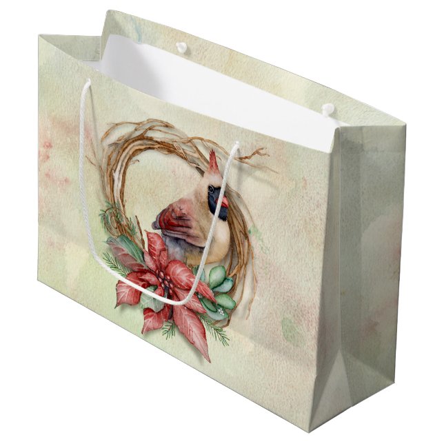 Bolsa De Regalo Grande Cardenal de invierno con Poinsettia (Angulo Anverso)