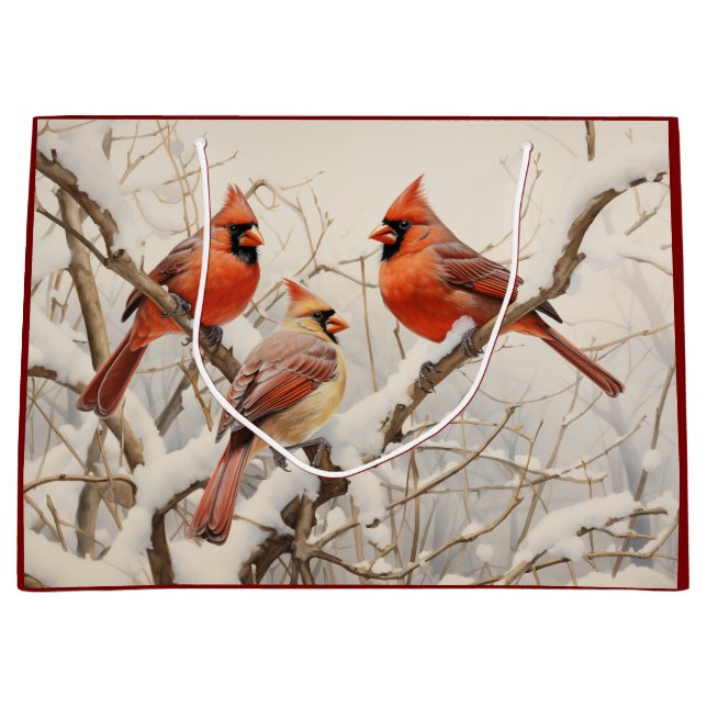 Bolsa De Regalo Grande Cardenales de invierno (Anverso)