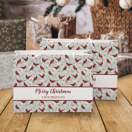 Bolsa De Regalo Grande Cardenales rojos Navidades Snowy Pine Personalizad