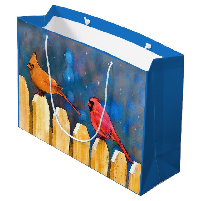 Bolsa De Regalo Grande Cardenales sobre la pintura de la cerca - Arte ori (Angulo reverso)