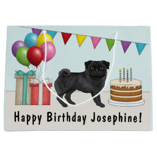 Bolsa De Regalo Grande Carlino Negro Lindo Perro De Dibujos Animados Cump