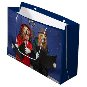 Bolsa De Regalo Grande Carolers del navidad del golden retriever