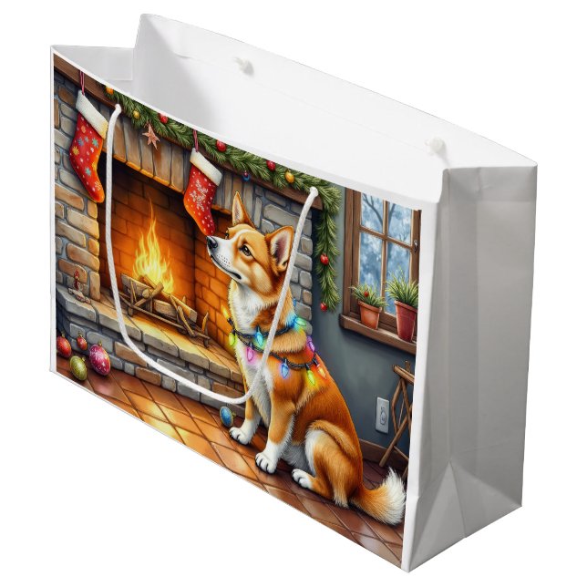 Bolsa De Regalo Grande Carolina Dog Fireplace with Christmas Lights (Angulo Anverso)