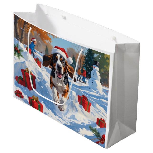 Bolsa De Regalo Grande Carrera de caballos de Bluetick en nieve con Navid (Angulo Anverso)