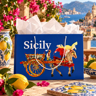Bolsa De Regalo Grande Carretto Siciliano - Azul Tradicional Siciliano