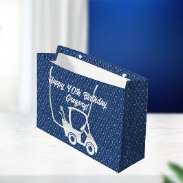 Bolsa De Regalo Grande Carro de Golf Cumpleaños Feliz Patrón Azul Oscuro 