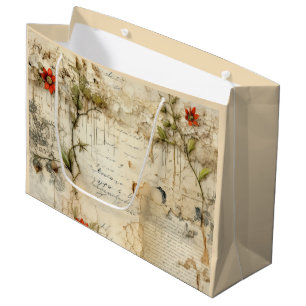Bolsa De Regalo Grande Carta de amor de pergamino vintage con flores (6)