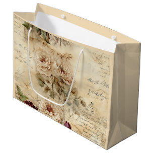 Bolsa De Regalo Grande Carta de amor de pergamino vintage con flores (7)