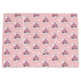 Bolsa De Regalo Grande Casa de pan de jengibre rosado
