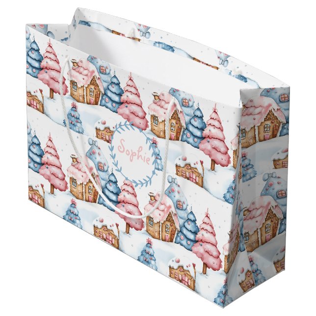 Bolsa De Regalo Grande Casa personalizada de Gingerbread para Navidades C (Angulo reverso)