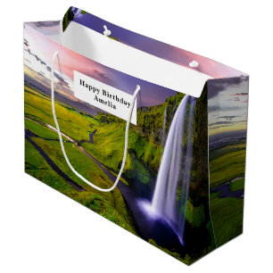 Bolsa De Regalo Grande Cascada Islandesa Foto de Cumpleaños Verde Natural