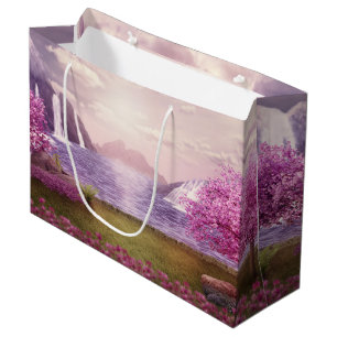 Bolsa De Regalo Grande Cascadas y cerezos en un lago