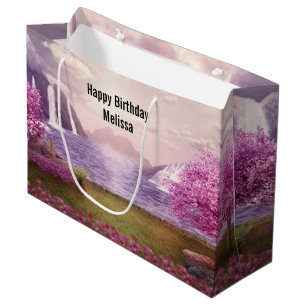 Bolsa De Regalo Grande Cascadas y cerezos por cumpleaños en el lago