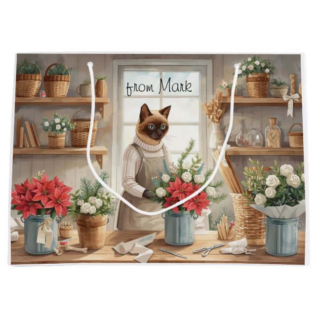 Bolsa De Regalo Grande Cat arranging Winter Flowers for Christmas  (Anverso)