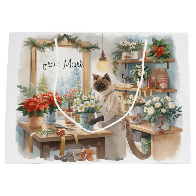 Bolsa De Regalo Grande Cat arranging Winter Flowers for Christmas  (Anverso)