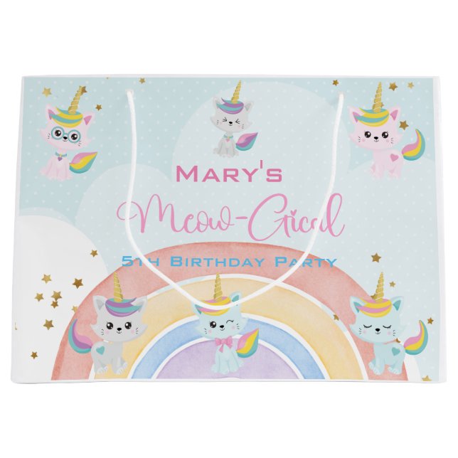 Bolsa De Regalo Grande Caticorn Meow-Gical Cumpleaños (Anverso)