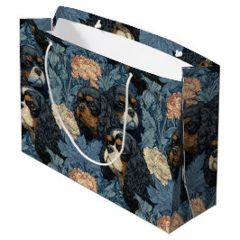 Bolsa De Regalo Grande Cavalier King Charles Diseño Floral Azul