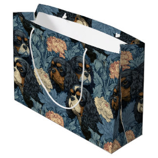Bolsa De Regalo Grande Cavalier King Charles Floral Blue Design