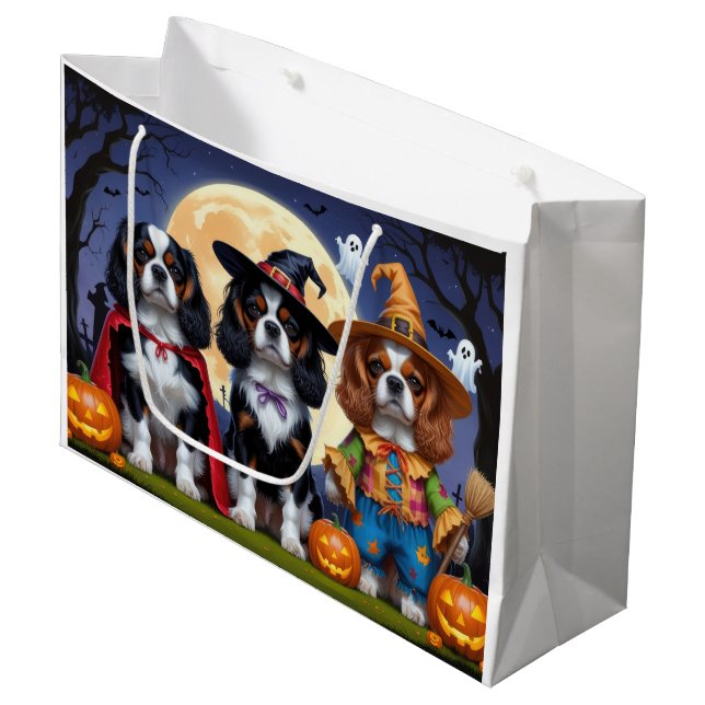 Bolsa De Regalo Grande Cavalier King Charles Spaniel  Calabaza Halloween (Angulo Anverso)