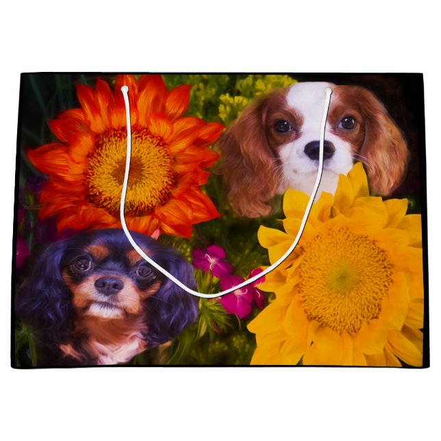 Bolsa De Regalo Grande Cavalier King Charles Spaniel Girasoles (Anverso)