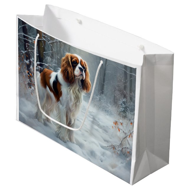 Bolsa De Regalo Grande Cavalier King Deja que nieve Navidad Cepillada (Angulo Anverso)