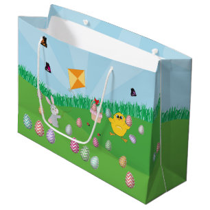 Bolsa De Regalo Grande Caza de huevos de Pascua y colorida chica conejita