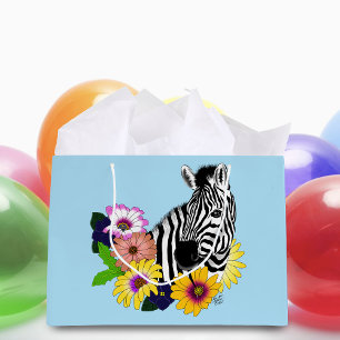 Bolsa De Regalo Grande Cebra Azul Floral Colorida Daisies Vida Silvestre