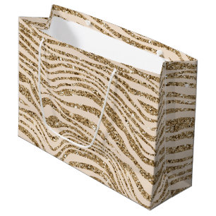 Bolsa De Regalo Grande Cebra de brillo falso dorado crema