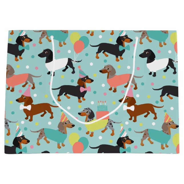 Bolsa De Regalo Grande Celebración de la fiesta de cumpleaños de Dachshun (Anverso)
