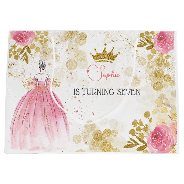 Bolsa De Regalo Grande Celebración real cumpleaños de princesa rosa (Anverso)