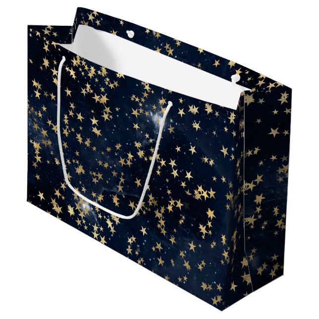 Bolsa De Regalo Grande Celestial Golden Stars on Navy Galaxy Background (Angulo Anverso)
