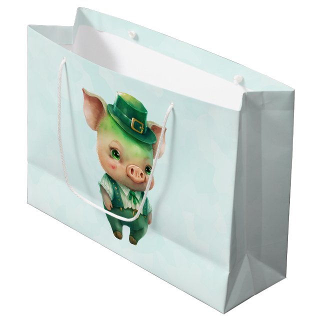 Bolsa De Regalo Grande Cerdo de cuento de hadas verde lindo con atuendo b (Angulo Anverso)