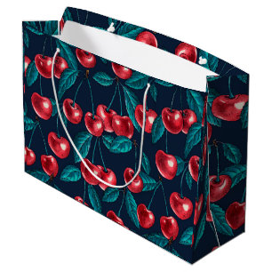 Bolsa De Regalo Grande Cerezas rojas en azul oscuro