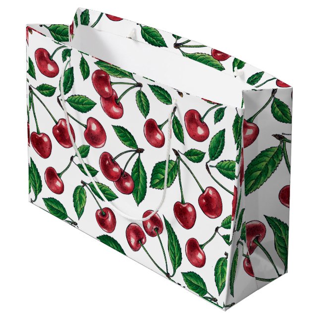 Bolsa De Regalo Grande Cerezas rojas en blanco (Angulo reverso)