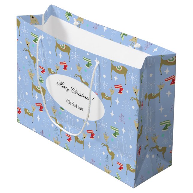 Bolsa De Regalo Grande Cerveza con árboles de Navidad y copos de nieve (Angulo Anverso)