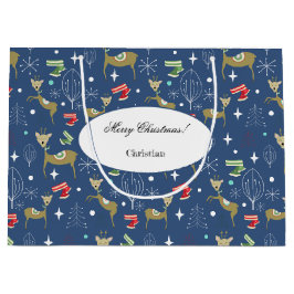 Bolsa De Regalo Grande Cerveza con árboles de Navidad y copos de nieve