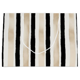 Bolsa De Regalo Grande Champagne Crema Negro Blanco Rayas Boda