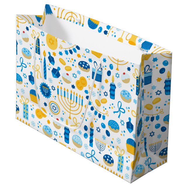 Bolsa De Regalo Grande Chanukah Fiesta Blue Gold White (Angulo Anverso)